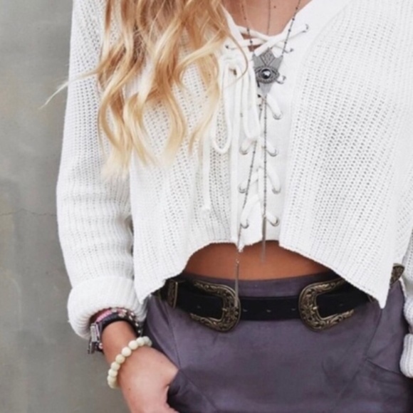 LF Tops - ONE DAY SALE!! 🎉🎉LF Lace up cropped sweater